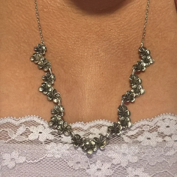 Sterling Silver Plumeria Necklace 26” - Picture 2 of 16